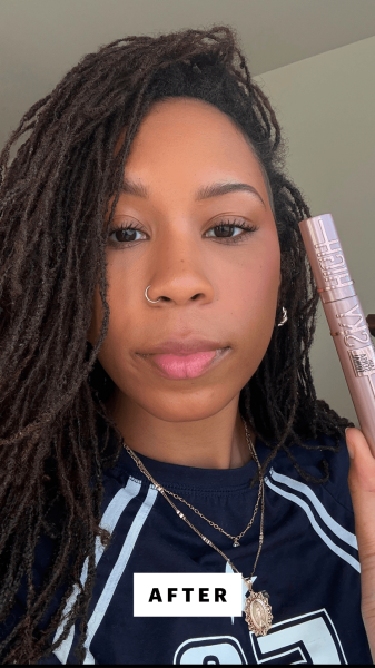 Taylor after applying the Maybelline New York Lash Sensational Sky High Mascara